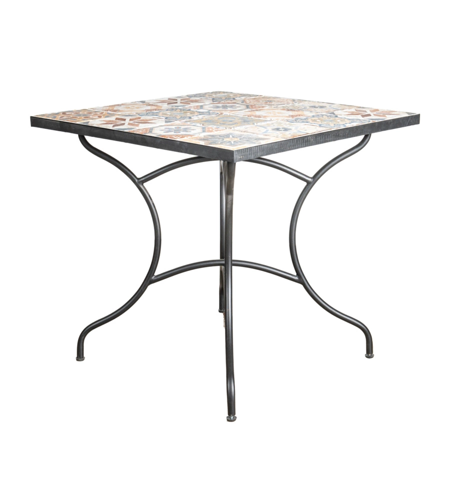 Tavolo da esterno eurogarden "pompei" in ferro con top piastrelle gres 80x80x75 cm