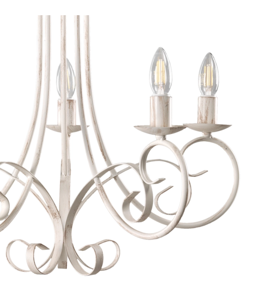 Lampadario "pompei" 5 luci in metallo color avorio, e14
