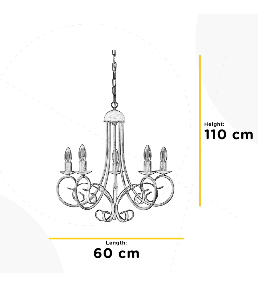 Lampadario 'pompei' 5 luci in metallo color avorio, e14