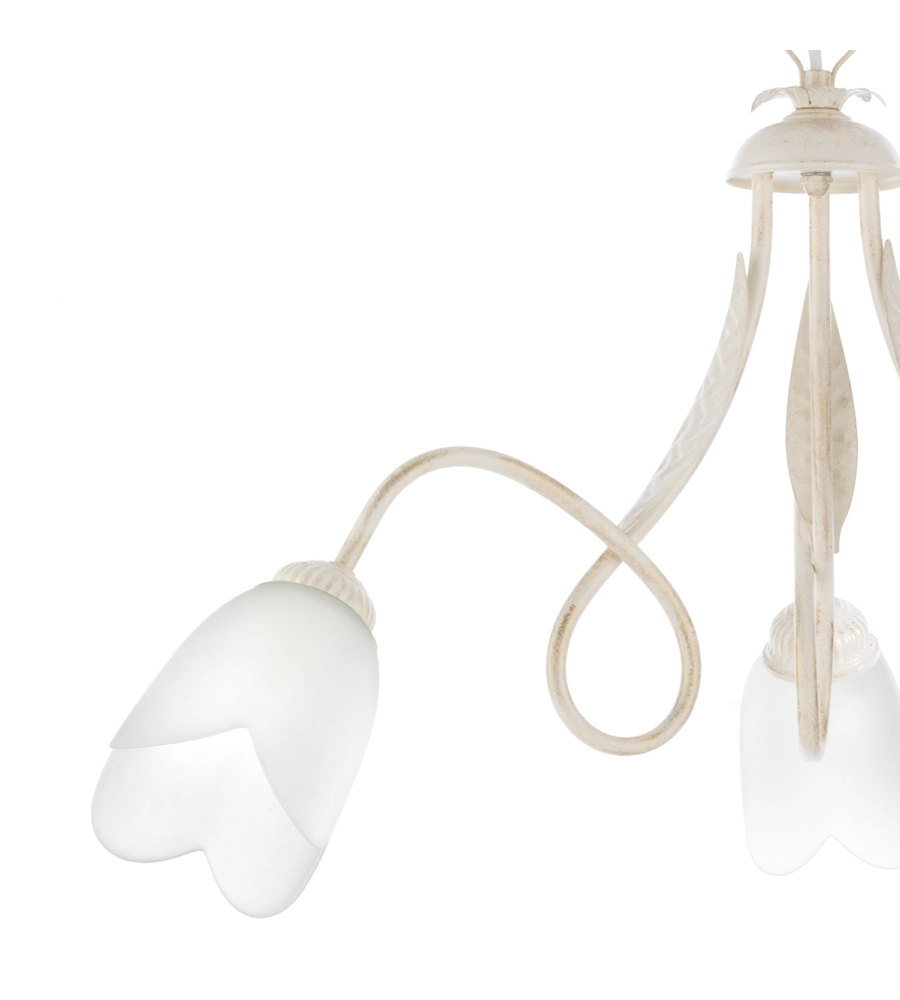 Lampadario 3 luci "shabby" in metallo avorio anticato, e14