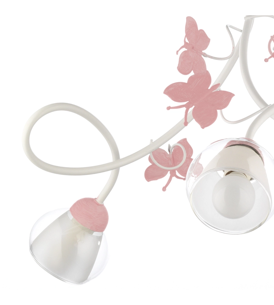 Lampadario 3 luci "butterly" bianco e rosa, e14