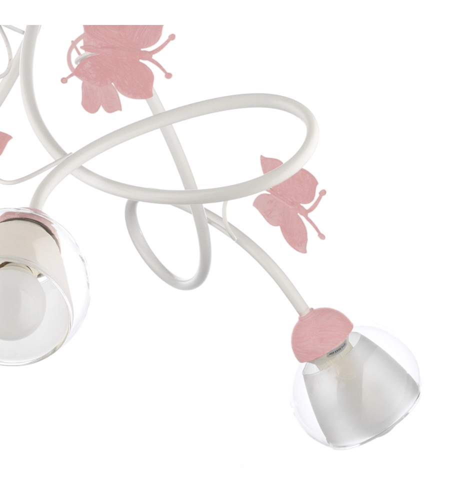 Lampadario 3 luci "butterly" bianco e rosa, e14