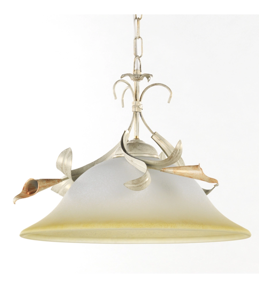 Lampadario a sospensione "lucrezia" in metallo e vetro color avorio, e27
