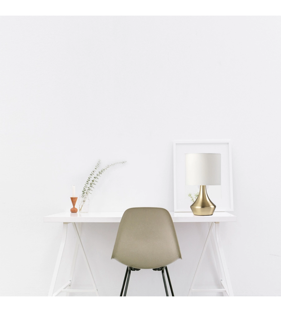 Lampada da tavolo ottone con paralume bianco, e14
