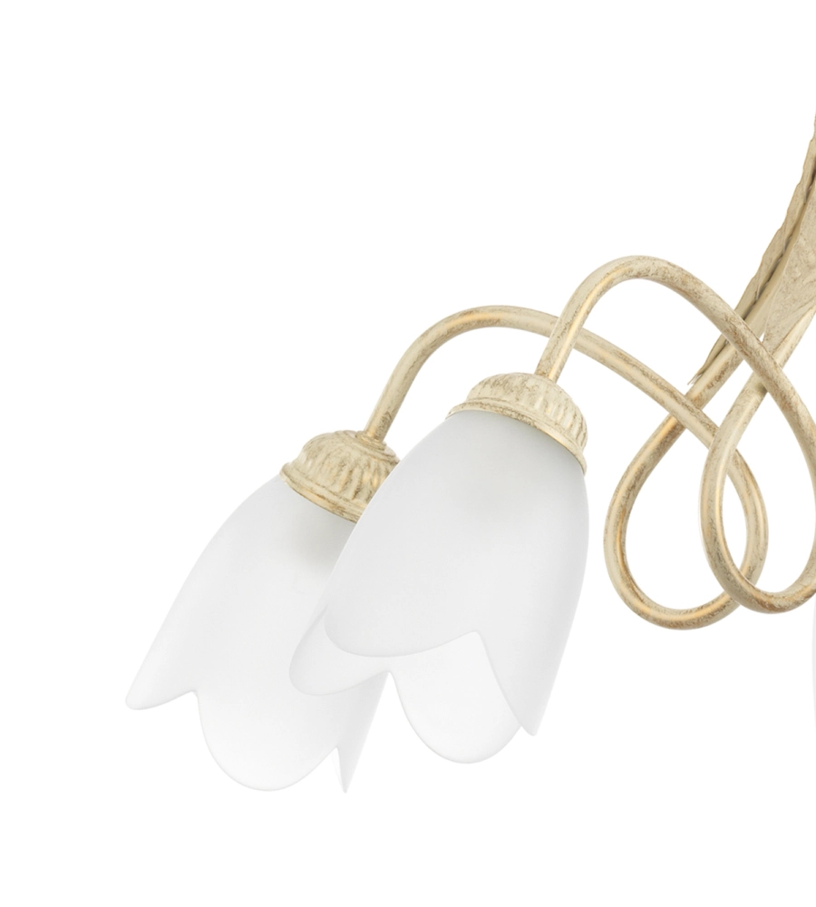 Lampadario "shabby" 5 luci metallo color avorio, e14