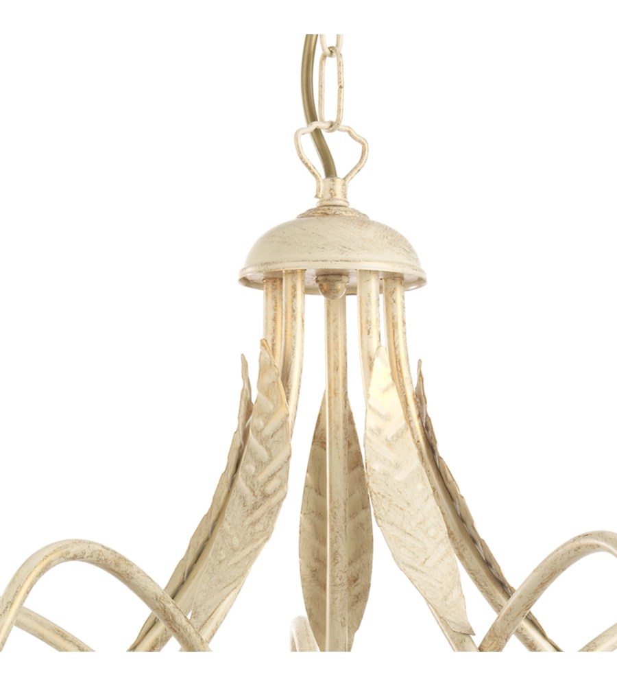 Lampadario "shabby" 5 luci metallo color avorio, e14
