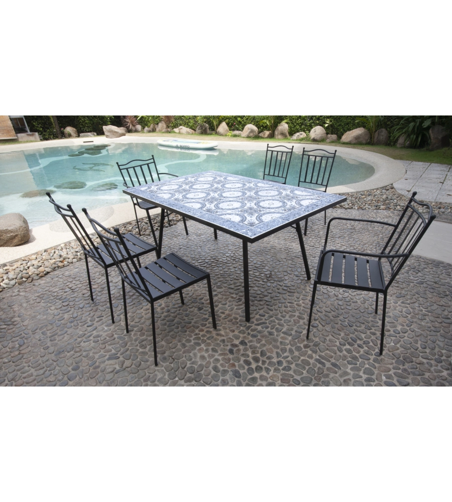 Tavolo da esterno eurogarden "venezia" in ferro con top piastrelle gres 200x80x75 cm