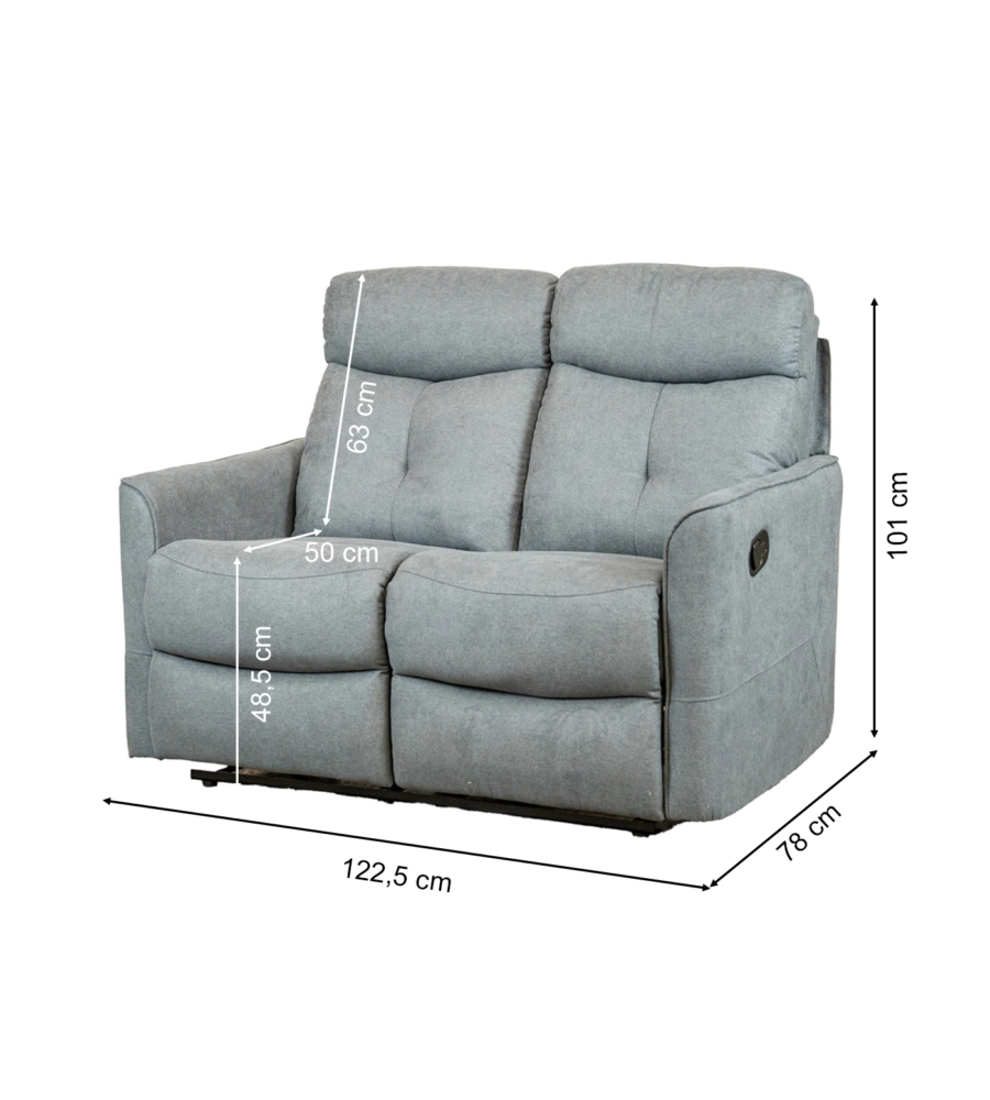 Divano 2 posti bellahome 'mia' con recliner manuale grigio antracite 127x90x101 cm