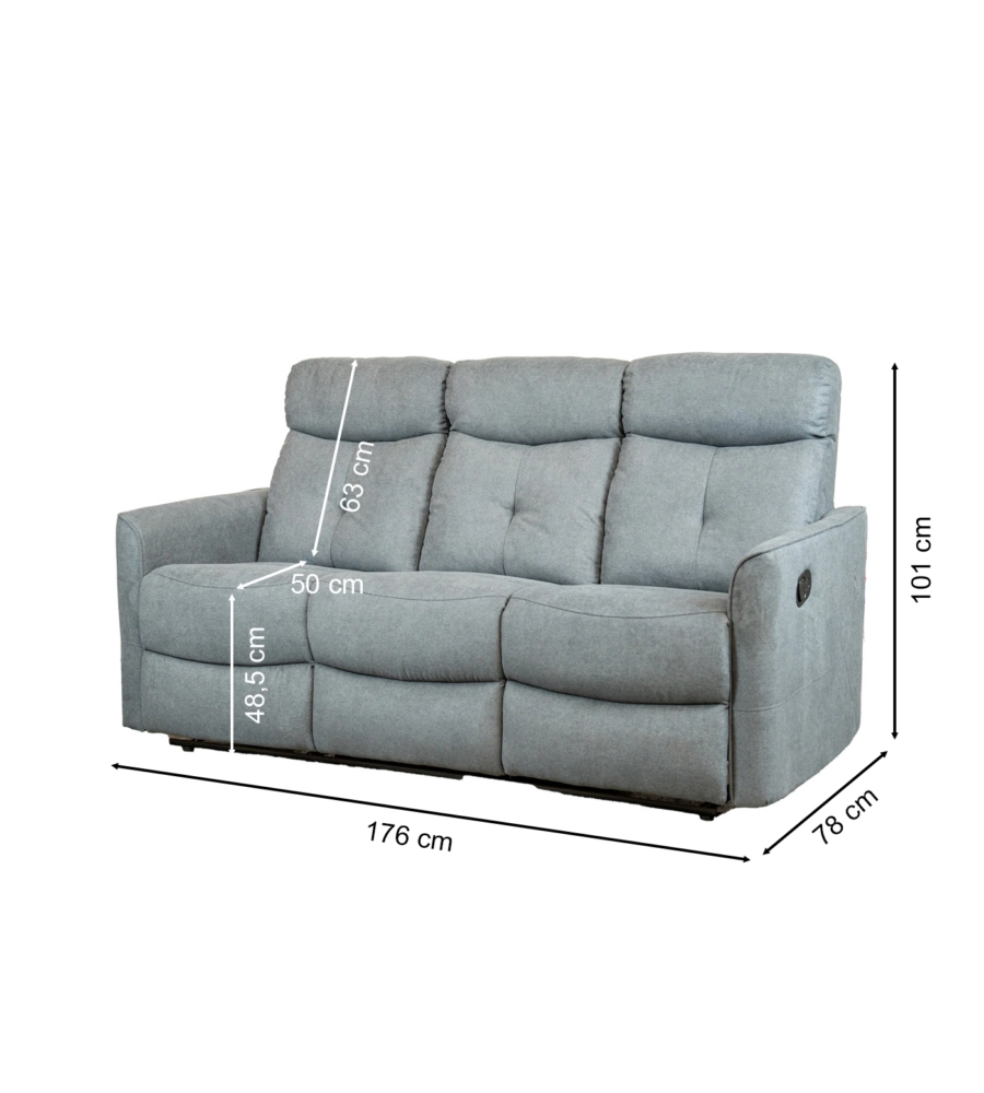 Divano 3 posti 'mia' con recliner manuale grigio antracite 179x90x101 cm
