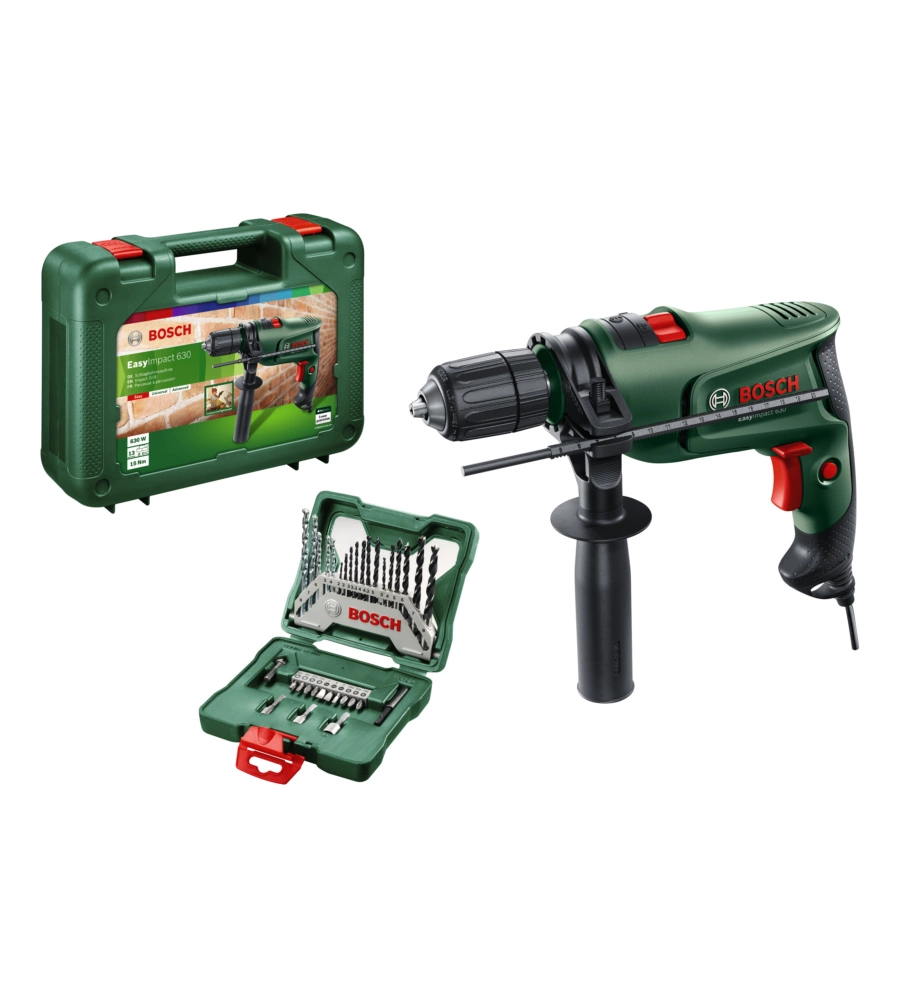 Kit valigetta trapano elettrico bosch "easyimpact 630 e x33" 630 w