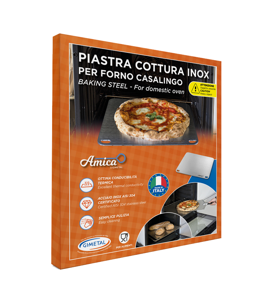 PIASTRA PER PIZZA IN ACCIAIO INOX 4MM, 40X35 CM - GIMETAL