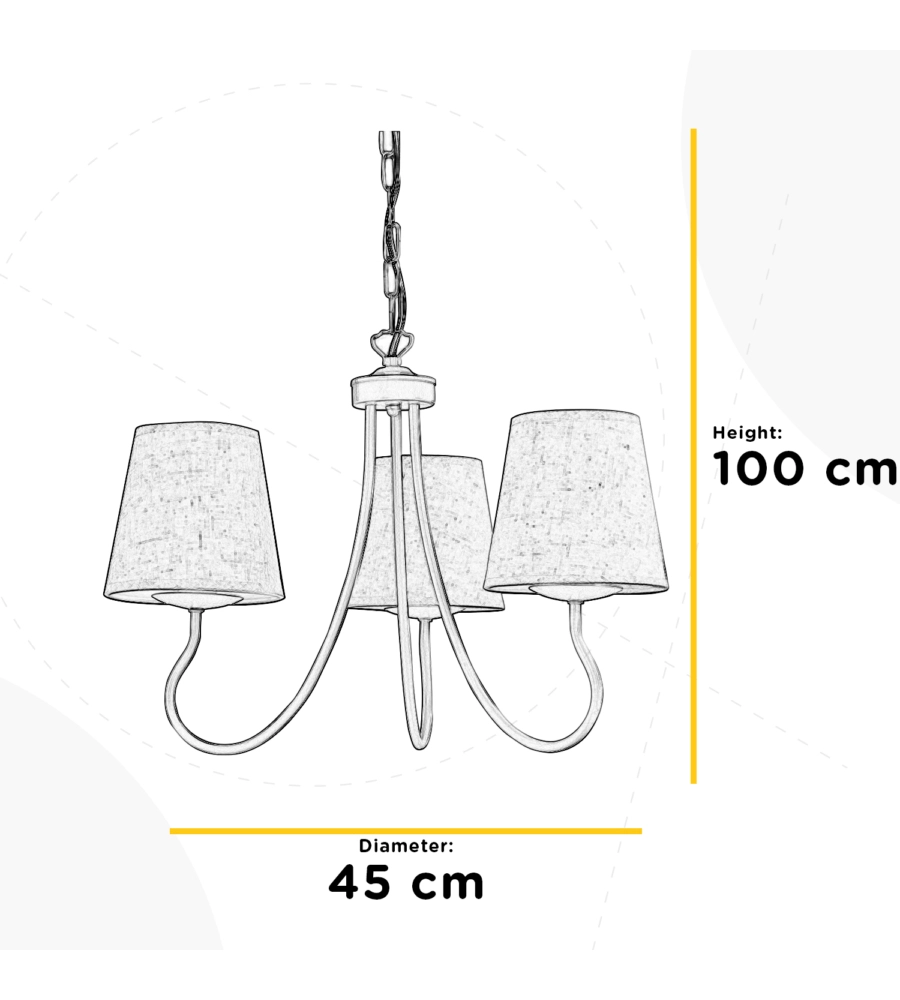 Lampadario 3 luci 'margot' in ferro e stoffa, e14