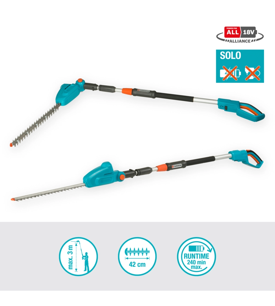 Tagliasiepi telescopico a batteria gardena "ths 42" lama 42 cm 18v, solo corpo macchina