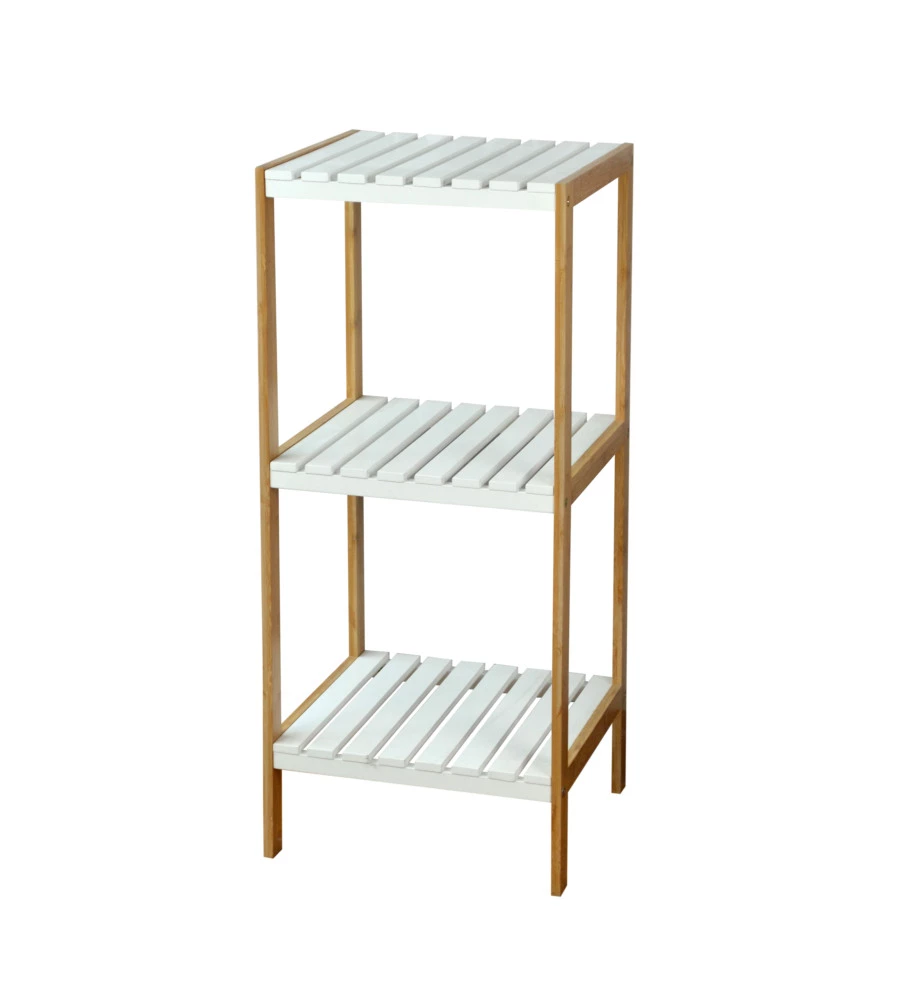 Scaffale multiuso 3 ripiani in bamboo bianco e legno, 34x33x80 cm