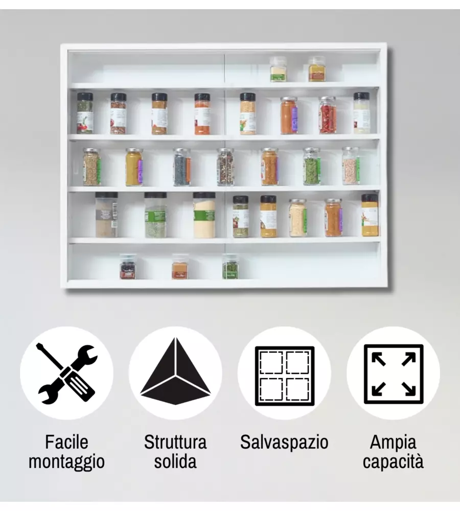 Vetrinetta espositore per collezionismo bellahome bianco con ante in vetro temperato 80x11x60 cm