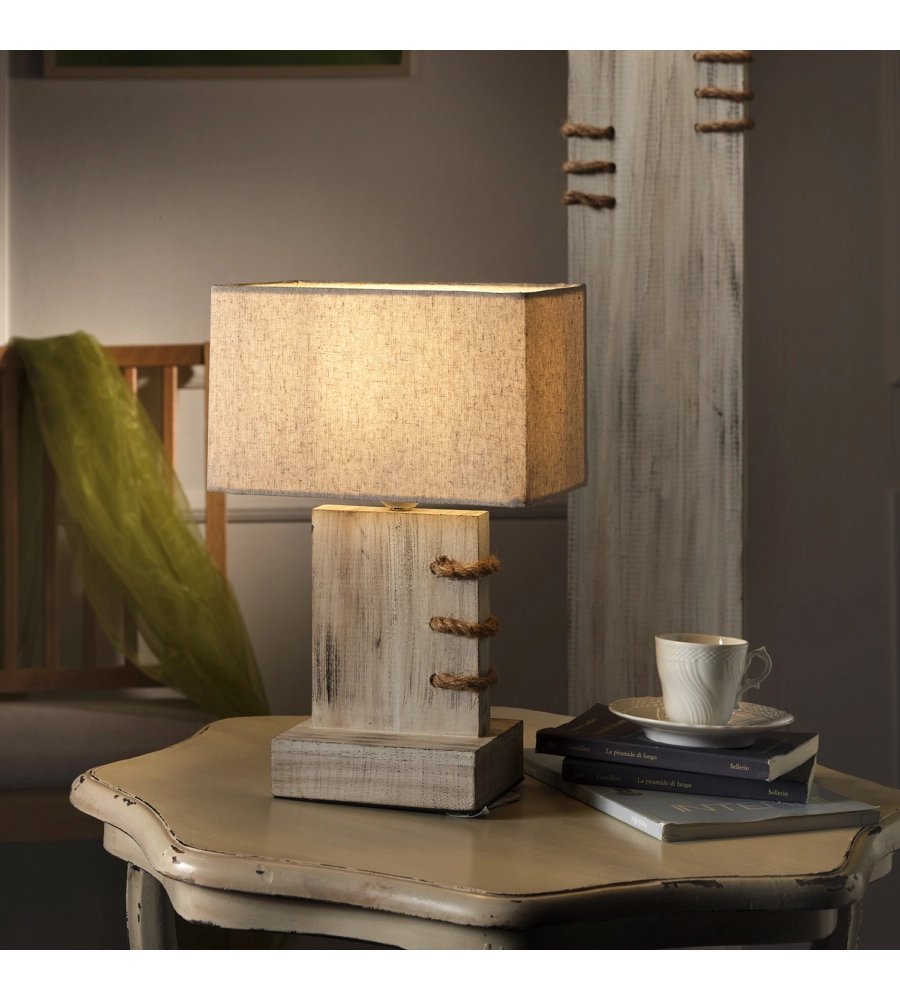 Lampada da tavolo "gea" legno e corda, e27