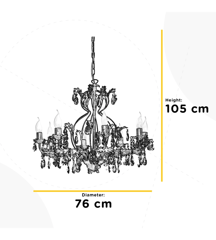 Lampadario a 8 luci "teresa" avorio, e14