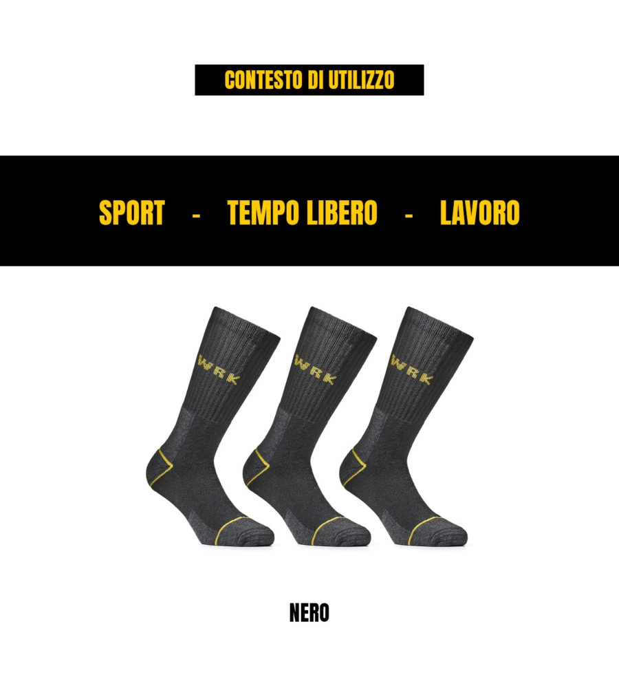 9 paia calza corta da lavoro anti-infortunistica "wrk01" colore nero, tg 39/42 - wrk