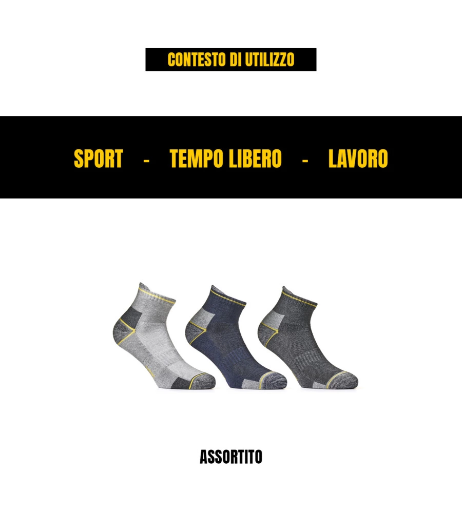 9 paia calza cortissima da lavoro anti-infortunistica "wrk04" colore assortito, tg 43/46 - wrk
