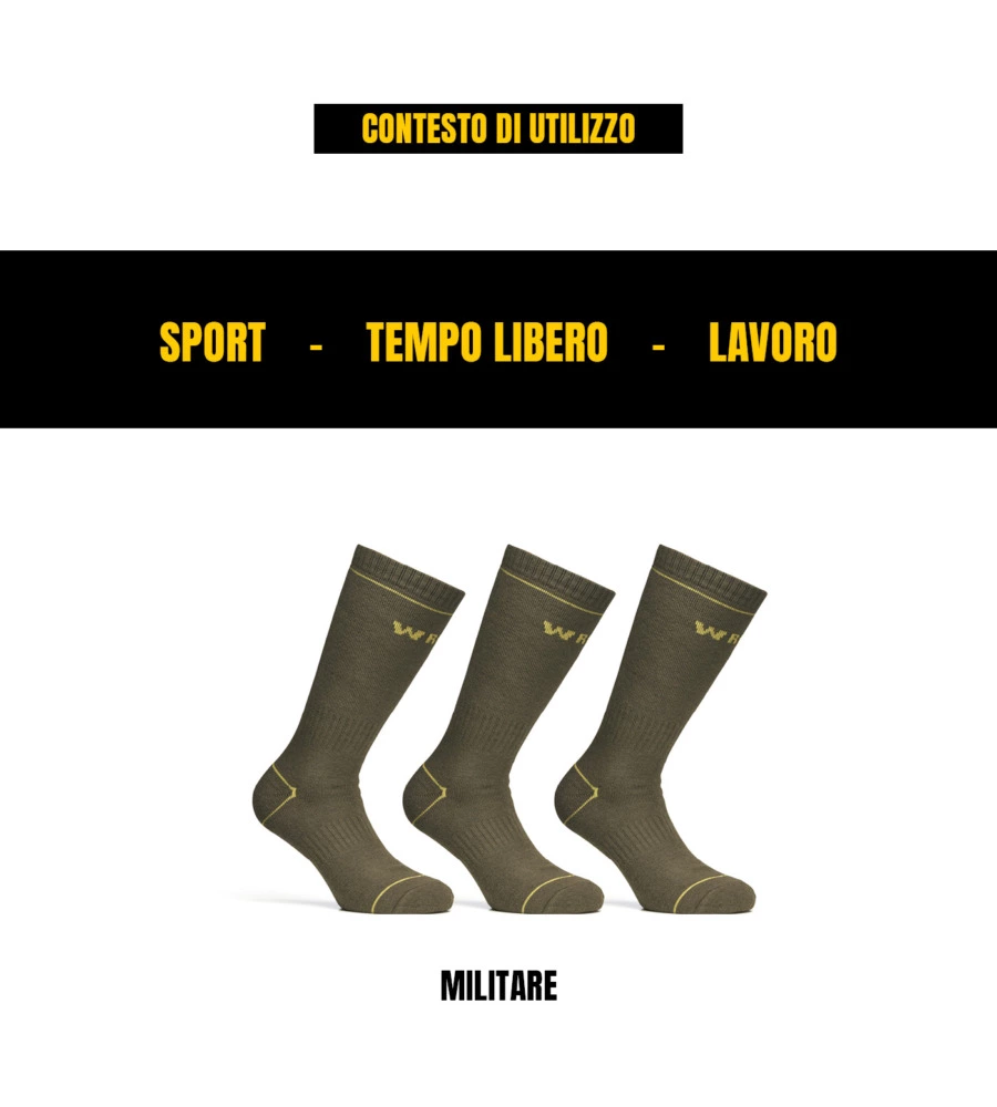 6 paia calza corta invernale da lavoro anti-infortunistica "wrk06" colore verde militare, tg 43/46 - wrk