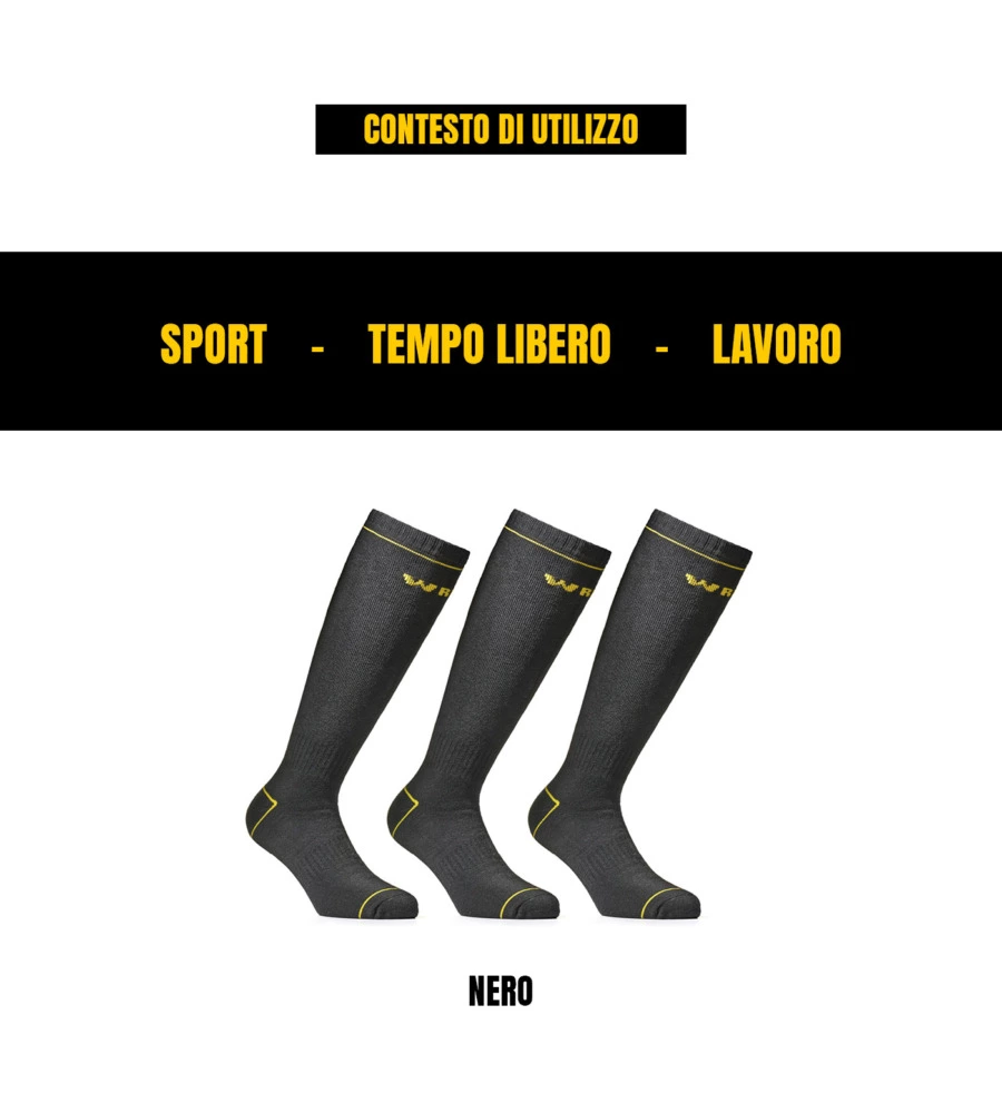 15 paia calza lunga invernale da lavoro anti-infortunistica "wrk08" colore nero, tg 43/46 - wrk