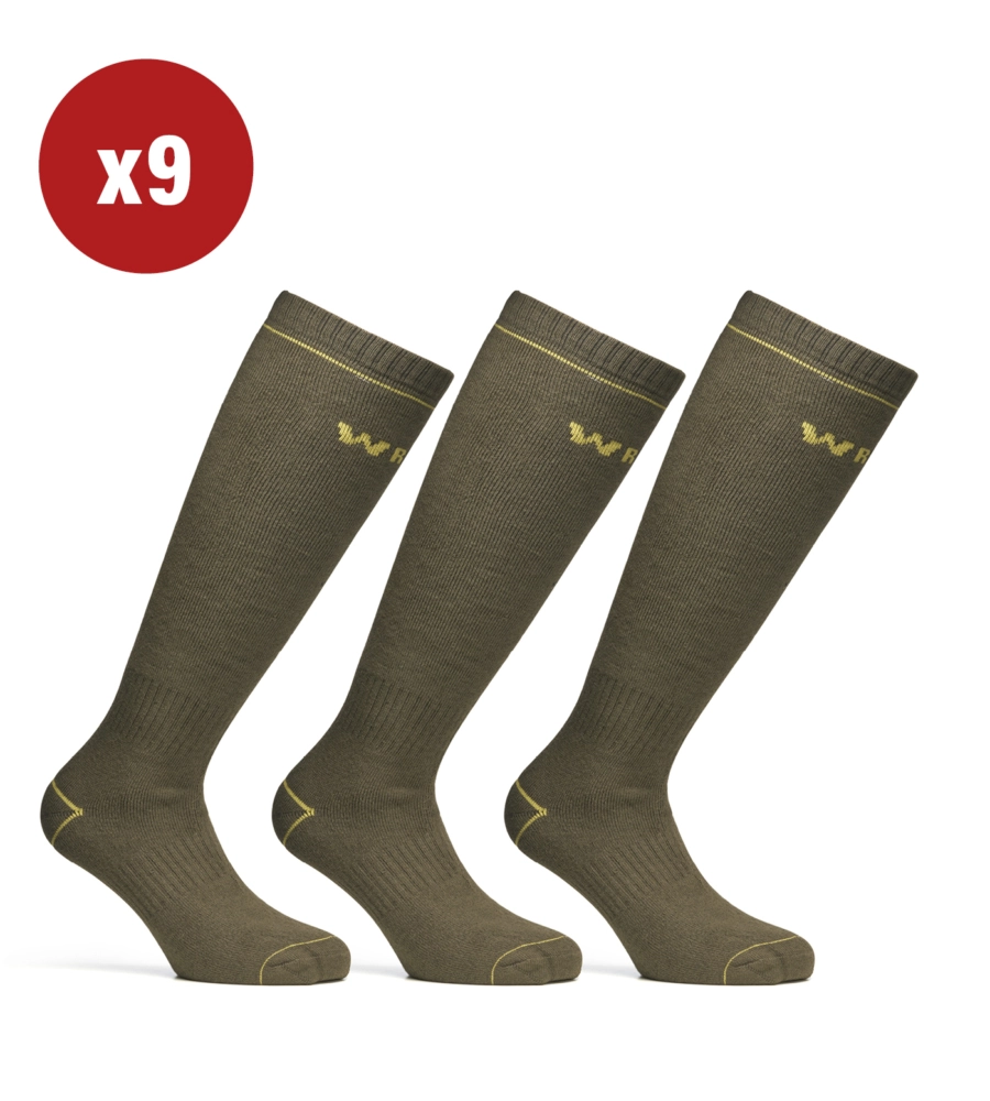 9 paia calza lunga invernale da lavoro anti-infortunistica "wrk08" colore verde militare, tg 39/42 - wrk