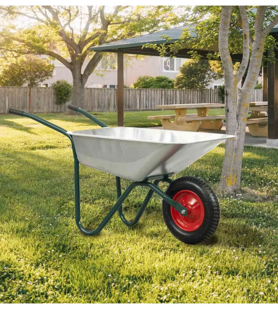 Carriola da giardino eurogarden in acciaio zincato con vasca da 70 litri