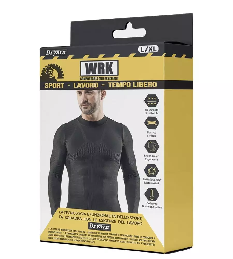1 pezzo maglia tecnica "wrk302" nera con collo a lupetto, tg l/xl - wrk