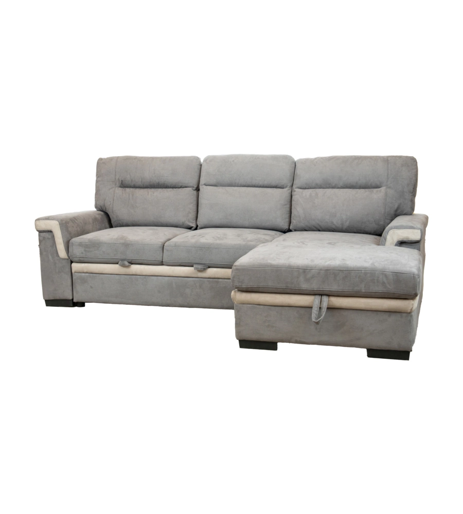 Chaise longue letto in Tessuto Grigio con cuscini Antracite con Angolo a destra PENELOPE