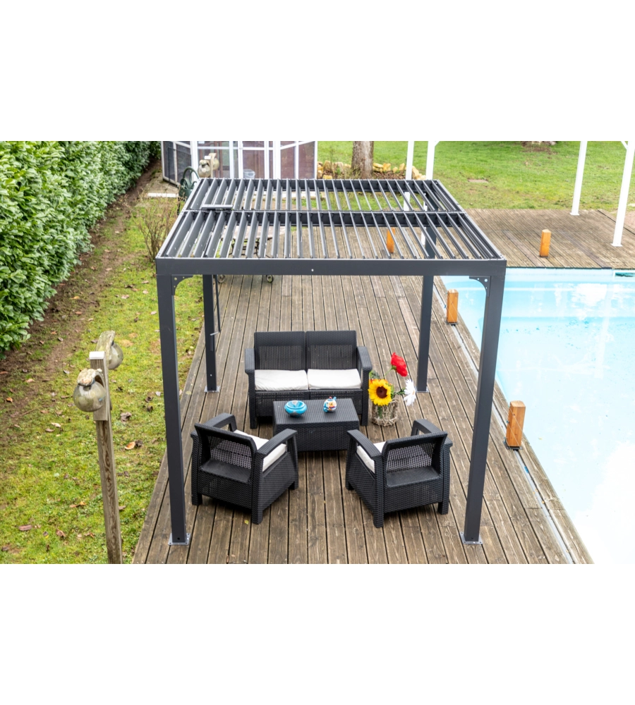 Gazebo pergola bioclimatica autoportante da esterno in alluminio 2,4x3 m