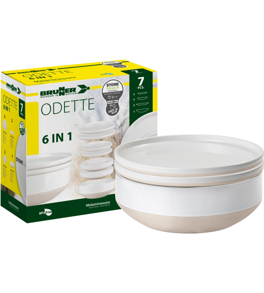 Set 7 stoviglie da campeggio brunner "odette" in stone touch antiscivolo