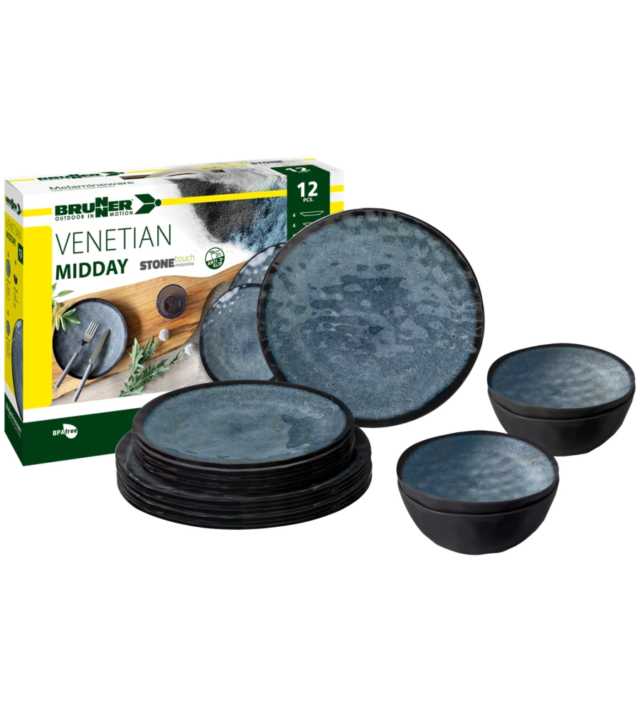 Set 12 stoviglie da campeggio brunner "venetian" in stone touch antiscivolo
