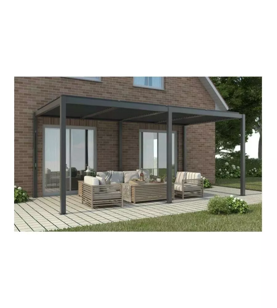 Gazebo pergola bioclimatica da esterno "calicantus twin" in alluminio antracite con led 780x400x250 cm