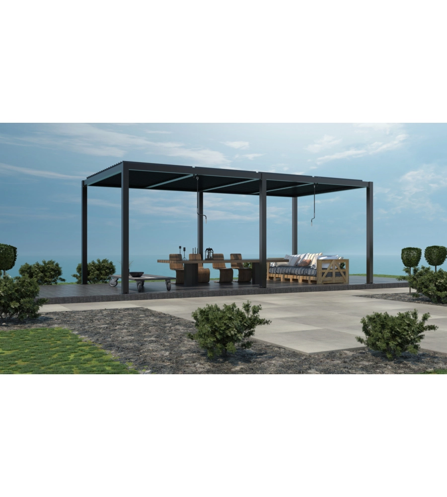 Gazebo pergola bioclimatica da esterno "calicantus twin" in alluminio antracite con led 780x400x250 cm