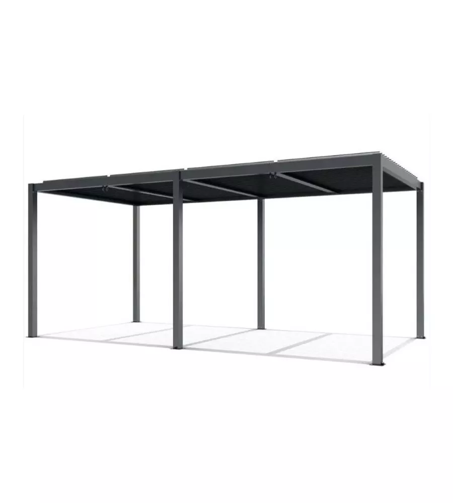 Gazebo pergola bioclimatica da esterno "calicantus twin" in alluminio antracite con led 780x400x250 cm