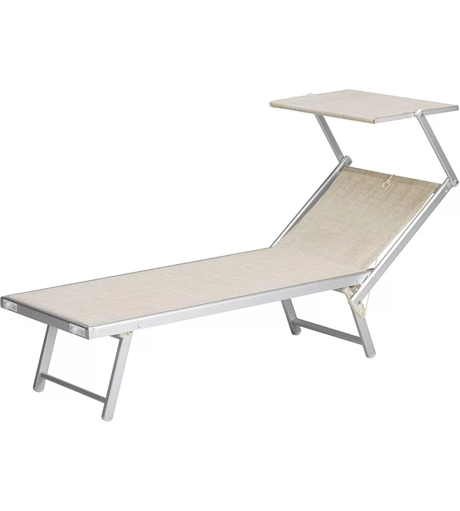 Lettino da esterno essenza "deluxe" con tettuccio in alluminio e textilene color beige 183x61x38 cm