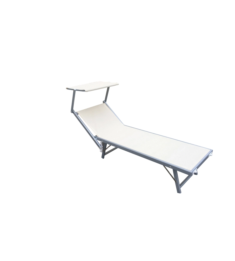 Lettino da esterno essenza "ibiza" con tettuccio in alluminio e textilene, color beige 186x59x36 cm