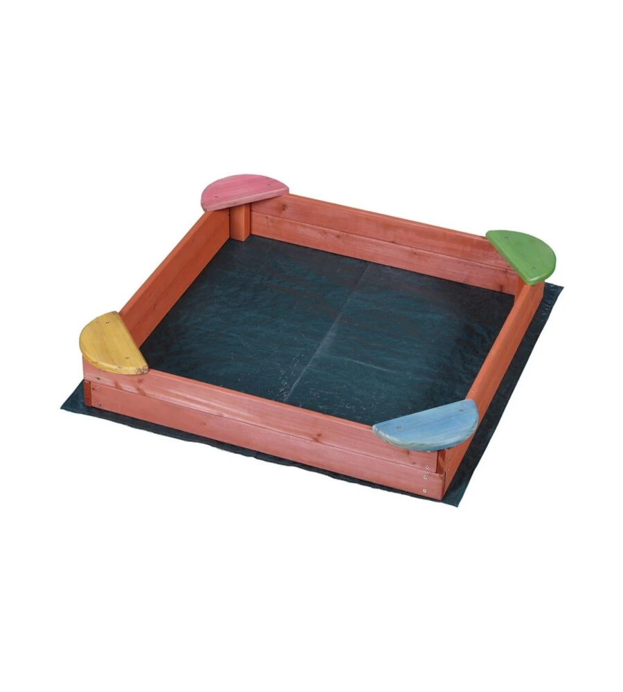 Sabbiera per bambini da esterno essenza "fantasy" in legno 100x100x17 cm