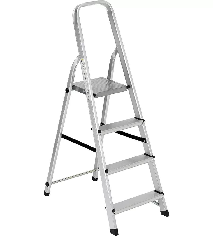 Scala essenza in alluminio "everest" con 4 gradini e portata massima 150 kg 76x42x128 cm