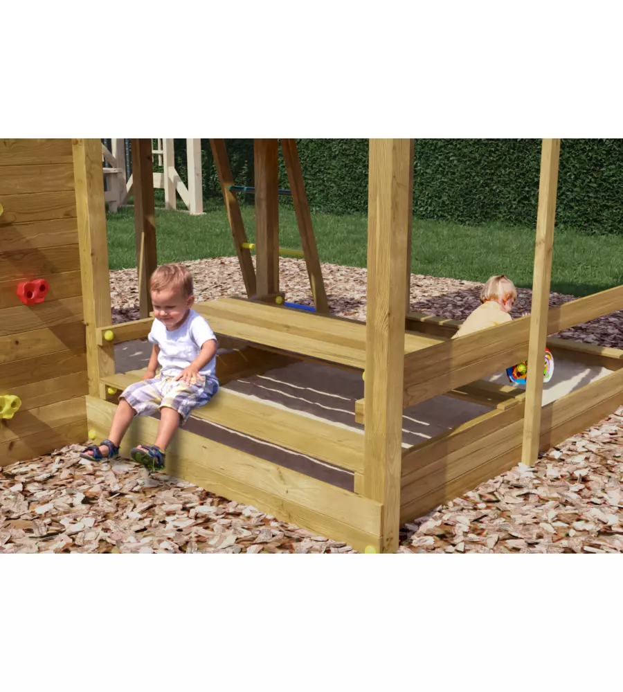 Gioco per bambini da esterno fungoo "pluto" con casetta con finestra, altalena doppia e scivolo, 558x301x280 cm