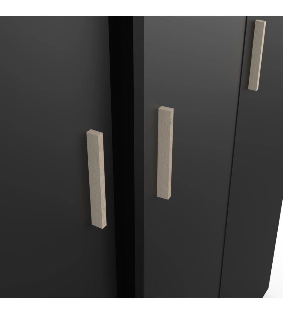 Armadio 3 ante e 1 cassetto "izzy" colore nero opaco e quercia, 134,6x51,7x185,7 cm