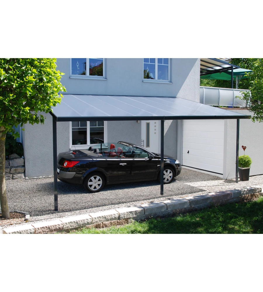Pergola da esterno "patio" in alluminio antracite e policarbonato opale, 4x3 metri