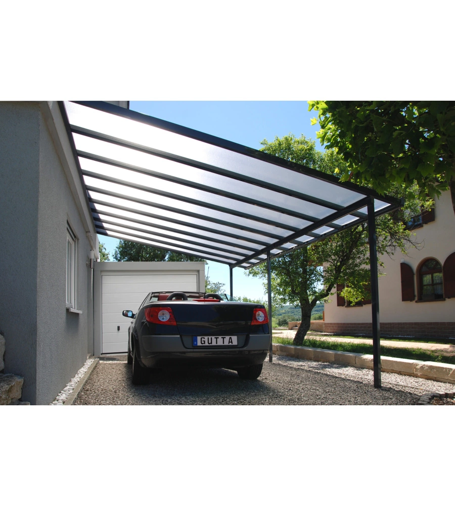 Pergola da esterno "patio" in alluminio antracite e policarbonato opale, 4x3 metri