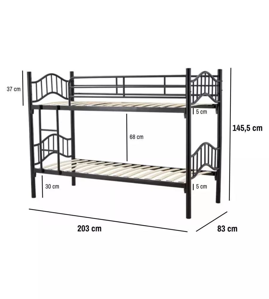Letto a castello bellahome 'berna'  scomponibile in 2 letti singoli in ferro nero 203x83x145,5 cm