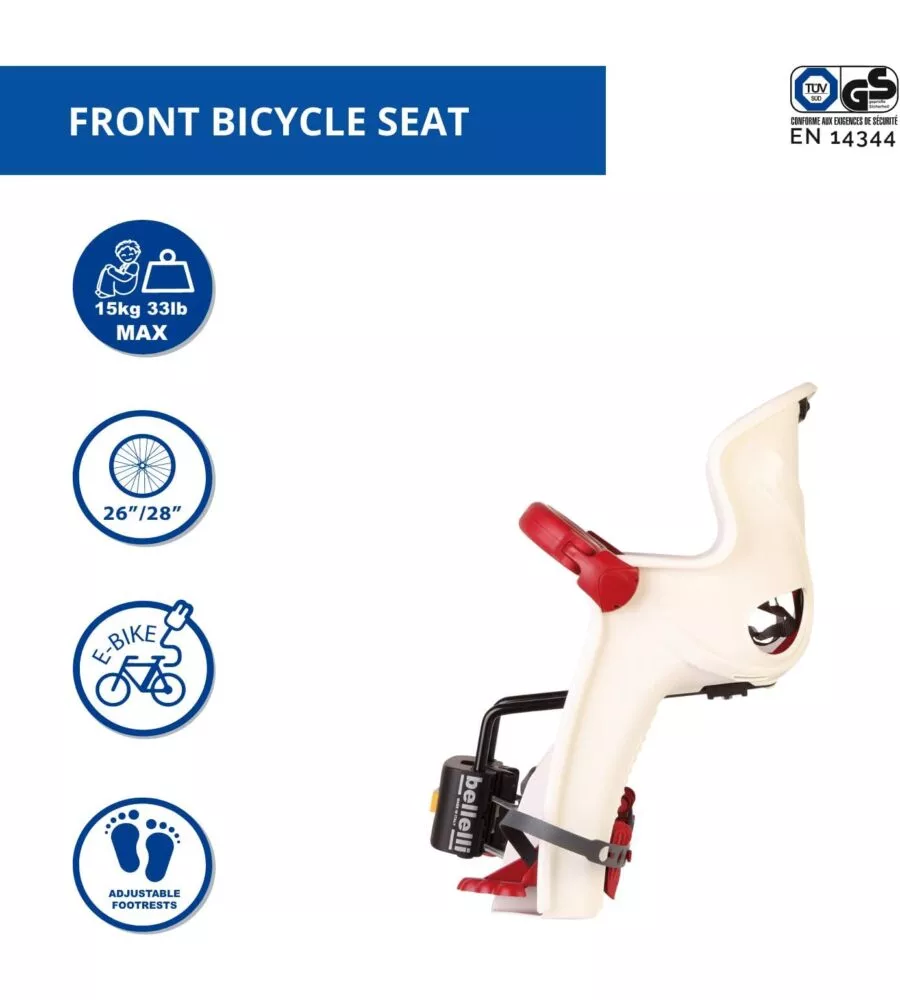Seggiolino anteriore per bicicletta bellelli "freccia" silver, portata massima 15 kg