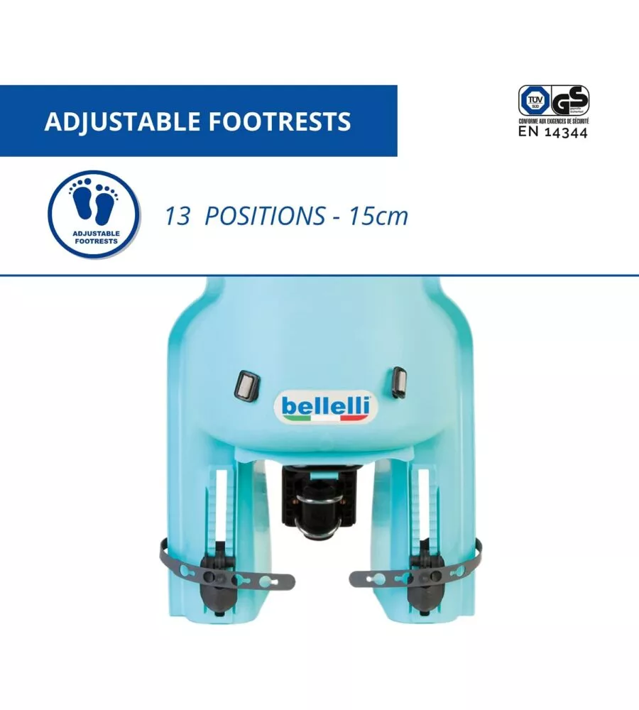 Seggiolino posteriore per bicicletta bellelli "lotus" sky blue, portata massima 22 kg