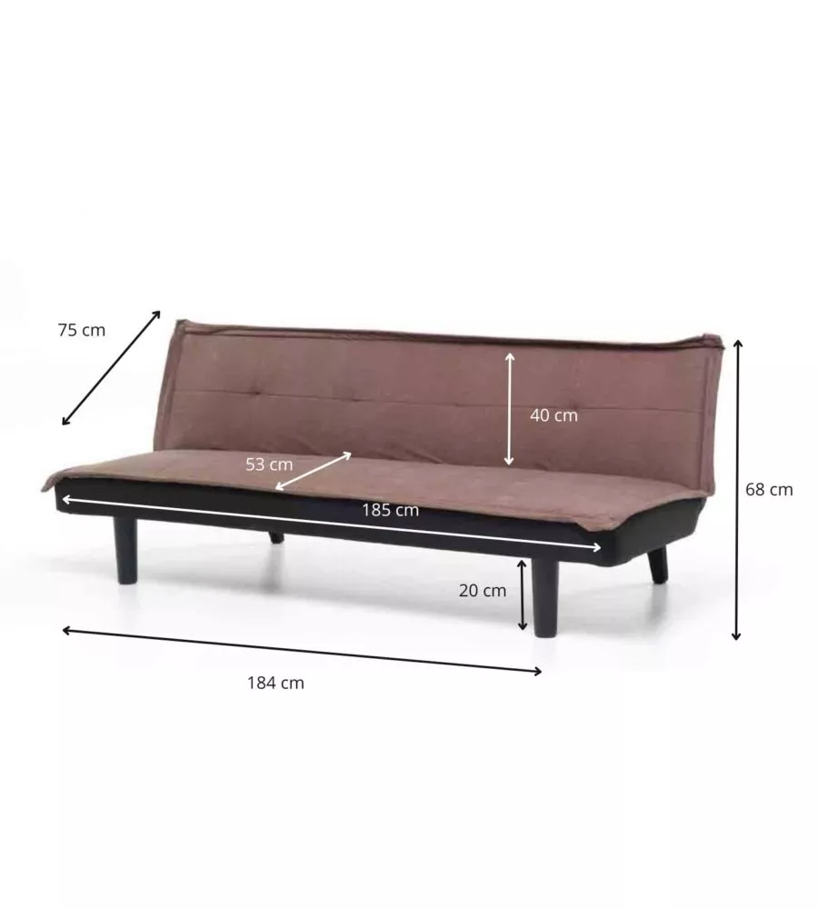 Divano letto 'twist' 3 posti marrone, 184x75x68 cm