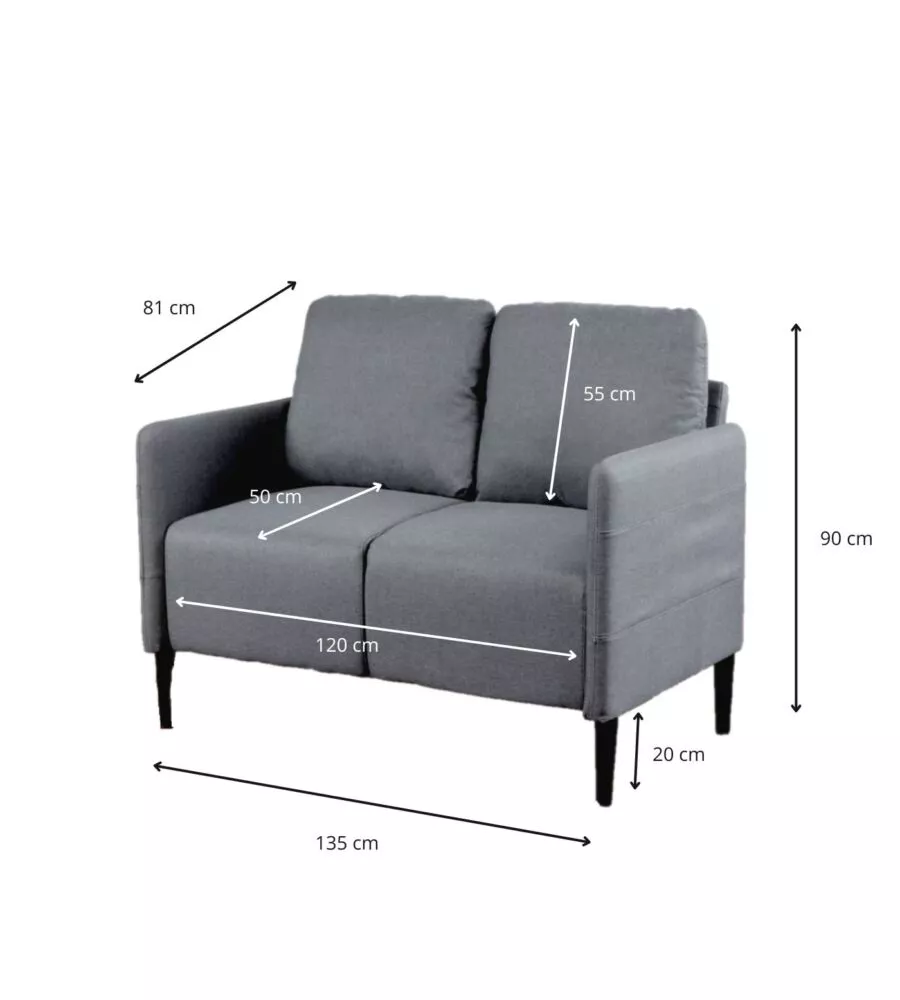 Divano 2 posti 'poker' blu jeans, 135x81x90 cm