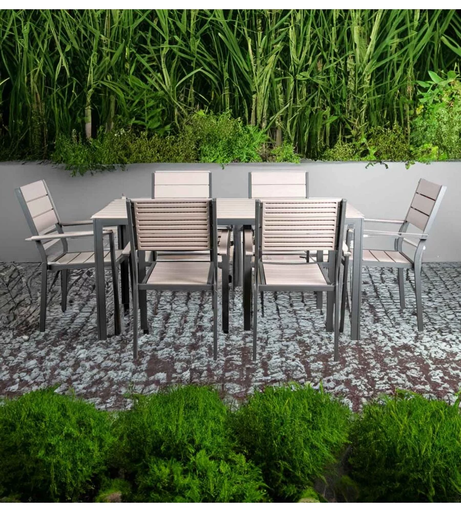 Set da esterno eurogarden "ibisco" effetto legno tortora 6 sedute e tavolo