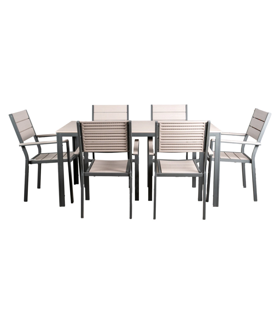 Set da esterno eurogarden "ibisco" effetto legno tortora 6 sedute e tavolo